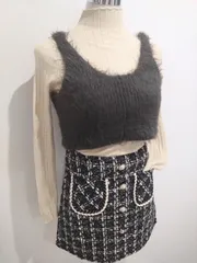 【即納】ハイウエストツイードミニスカート