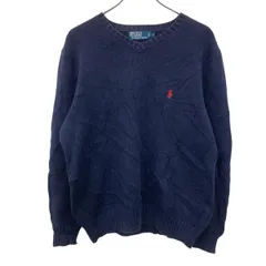 POLO RALPH LAUREN コットンニット セーター M ネイビー ポロラルフローレン ロゴ刺繍 古着卸 アメリカ仕入 a706-5534