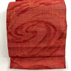 【美品】 名古屋帯 優品 松葉仕立て 幾何学 赤 正絹 【中古】