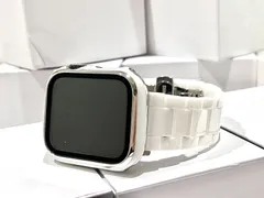白セラミック×ホワイトカバーシルバーライン　アップルウォッチバンド セラミックベルト Apple Watch用カバーケース　38　40　41　42　44　45　49　SE 1/2/3  Ultra1/2/3  保護付