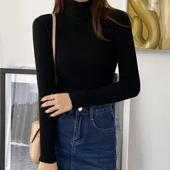 送料無料 タートルネック ハイネック リブ ブラック セーター シンプル 定番 長袖/冬/プレゼント クリスマス 効果 温感