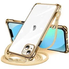 iPhone 13 mini 用 ケース クリア ショルダー iphone13mini 用 スマホケース アイフォン13mini カバー 肩掛け 斜めかけ 縄掛けケース 透明 TPU 薄型 軽量 耐衝撃 紐付き 斜めがけ 織りストラップ付き ネックストラッ 1