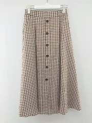 ◇ DURAS チェック ウエストゴム フロントボタン 膝下丈 フレア スカート サイズF ブラウン ホワイト レディース P  【中古】 【1209230004997】のサムネイル