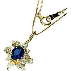 フラワーモチーフ サファイア 0.49ct ダイヤモンド 0.30ct ネックレス K18ゴールド 18金  3.0g 40cm レディース 【中古】【真子質店】【NN】