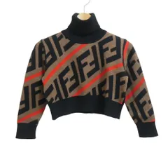 美品 Fendi Kids フェンディ ズッカ柄 FF柄 セーター ニット プルオーバー タートルネック 長袖 ショート丈 ウール ブラウン系 サイズ4A 110 キッズ
