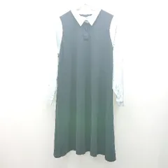 ◇ n'Or ノアール 開襟 バイカラー 異素材 おしゃれ 長袖 ひざ丈 ワンピース サイズFree ネイビー ブルー レディース E  【1308290067567】