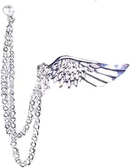 ルナリ ラペルピン ブローチ 翼 羽根 チェーン アクセサリー ピンバッジ スーツ 結婚式 天使(シルバー)