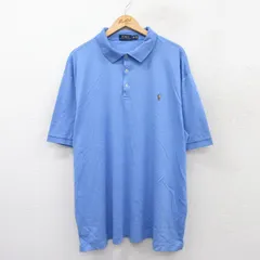 XL/古着 ラルフローレン 半袖 ブランド ポロ シャツ メンズ ワンポイントロゴ 大きいサイズ ロング丈 コットン 薄紺 ネイビー 25aug05 中古