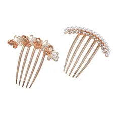 Doyime ヘアアクセサリー パール髪飾り (2点セット) ヘアコーム フラワー ラインストーン パール ゴールドフレーム 髪飾り 簪 おしゃれ 初心者 髪留め 結婚式 成人式 着物 卒業式 和装 浴衣