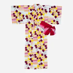 【🌟大特価🌟定価12,800円】ME-A-302 新品未使用　美品　3点セット １点限り　浴衣　作り帯　椿　つばき　花　赤紫　ピンク　橙　お祭り　デート　アレンジ　レディース  浴衣  女性  夏祭り  花火  ゆかた　大人可愛い　昭和レトロ　大正ロマン