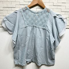 【古着】USED古着 フラワー flower ブラウス  ブルー 夏用 花柄 チュール かわいい F AP-240523-003-HY