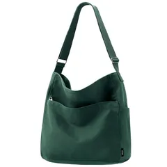 【新品】 [KALIDI FANCY FOREST] トートバッグ レディース 大容量 ショルダーバッグ メンズ 大きめ 2way 肩掛け 斜めがけ キャンバストート 帆布 トートバッグ 軽量 無地 通学 通勤 ファスナーポケット3つ付き (ダークグリーン 1