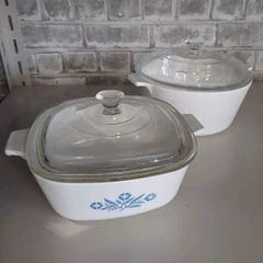 CORNING WARE コーニングウェア 蓋付き キャセロール ブルーフラワープリント 両手鍋 耐熱ガラス 調理器具 アメリカ製