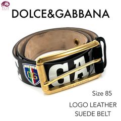 DOLCE&GABBANA ドルチェアンドガッバーナ BC1228 ロゴ プリント レザー スエード DGエンブレム刺繍 ベルト サイズ85 腰回り約73.5~83.5㎝ 箱 保存袋 カード 付き