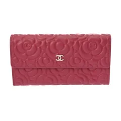 新同 シャネル カメリア 二ツ折財布 ピンク  A82283  レディース カーフ  二つ折り財布