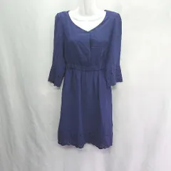 ◇ ⊇ PROPORTION BODY DRESSING 裾花柄デザインホール 長袖 ミニ ワンピース サイズM ネイビー レディース E  【1409100010244】