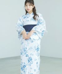 Dita ディータ　浴衣　1人で着られる浴衣5点セット　梅見月の菊ちらし　ピンク 2025 浴衣5点セット(ゆかた・帯・下駄・着付けマニュアル