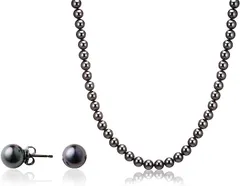 aniva・organic(アニバ・オーガニック) ナチュラルな質感 匠の技 人工真珠の高級品 パールネックレス 冠婚葬祭 国産 日本製 貝パール( ［02-03］ ［ブラック］ ［ピアスセット］ ［クラスプ留め］,  ［02］ 全長42cm)