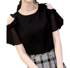 [ジョセファロレーヌ] ブラウス 肩出し オープン ショルダー レディース tシャツ ポロシャツ ロング 長袖 チュニック 秋 冬 yシャツ ヨガ ウェア トップス 半袖 ラグビー 無地 カットソー クリスマス 水着 アニメ ドロップ バ [ブラック] [S]