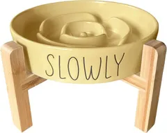 Pawspick フードボウル 陶器 早食い防止 食器 中型犬 大型犬 猫 ペット えさ皿 スローフィーダー 健康管理 スタンド付き(ライトイエロー,  「L」スタンド付き)