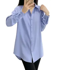 [ブブ オーハナ] シャツ ブラウス 長袖 無地 ロールアップ スリーブ ワイシャツ 長め ポケットレス レディース (JP, アルファベット, M, 標準, ラベンダー) [ラベンダー] [M] [標準]