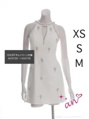 ホワイト[OF05] [AOC3883-B-2504]【an /アン】AOC-3883 フロントジップ/ アメスリ/ ビジュー/ ノースリーブ/ フレア/ ワンピース/ ミニドレス/ キャバドレス