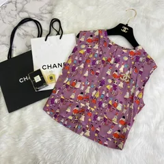 とくゆう様専用ページ CHANEL シャネル 総柄 襟付き サテン シルク ノースリーブ ブラウス トップス パープル 40 PAWNSHOPRiZ  パウンショップリズのサムネイル
