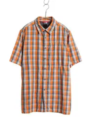 【お得なクーポン配布中!】 ノースフェイス チェック 半袖 シャツ メンズ M / アウトドア ポケット付き ボックス ゆったり カジュアル ワンポイント マルチカラー 薄手