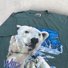 US古着 TULTEX タルテックス Wild Arctic ワイルド アークティック シロクマ Tシャツ M モスグリーン