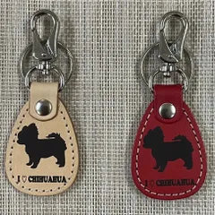 チワワ　本革キーホルダー　I♡犬種シリーズ　◆経年変化によりエイジングが楽しめる革◆ヌメ色・赤◆1個価格