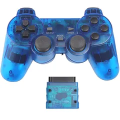 Fancyan PS2 用 ワイヤレスコントローラー DUAL SHOCK2 ゲームパット 互換対応 日本語説明書 (透明ブルー)