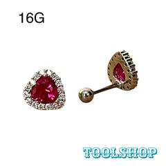 111：ストレートバーベル　【ピンクハートジルコン】 ボディピアス ジルコン ハート ストレートバーベル フェミニン キュート キラキラ 16G