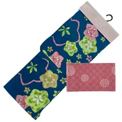 たんす屋 TANSU-YA 中古 新品レディース浴衣２点セット 【新品浴衣＋新品半幅帯】   青 マルチカラー 花 半巾帯   54013