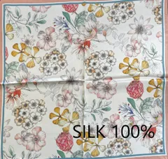 【スカーフ】シルク100％  スカーフ 53㎝　花柄　ピンク