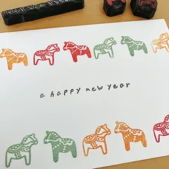 年賀状 2026【午年】ダーラナホース はんこ ２点セット　クリスマス　消しゴムはんこ