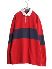 【お得なクーポン配布中!】 90s ポロ ラルフローレン ボーダー 長袖 ラガー シャツ メンズ M / オールド ラグビー 長袖シャツ ワンポイント ヘビーウェイト コットン