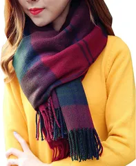 LANDL マフラー ショール 大判ストール チェックストール( コリアンバーガンディー)