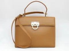 フェラガモ ガンチーニ レザー キャメル ブラウン ゴールド金具 2WAYバッグ