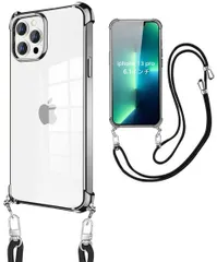 weiaoluo iPhone 13 Pro ケース クリア ネック ショルダー ストラップ付き iPhone 13 Pro スマホケース iPhone13 Pro カバー 薄型 TPU 軽量 肩がけ 首掛け 紐付きバンパー ストラップ付き ストラップホール付