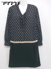 ◇ green label relaxing UNITED ARROWS 切替 水玉 ドット 長袖 膝丈 ワンピース ネイビー ブラック レディース  【1106010013043】