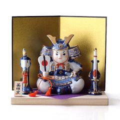 五月人形 コンパクト 磁器 陶器 おしゃれ 置物 オブジェ 兜 兜飾り こどもの日 子供の日 日本製 染錦 出世若武者 3点飾り