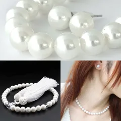 8ミリ 貝パールネックレス ピアス イヤリング 念珠 3点セット　白/黒/グレー