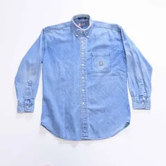 90s Chaps Ralph  Lauren デニム ボタンダウン シャツ ロゴ 刺繍 90年代 チャップス ラルフローレン 青 古着 vintage 【M】