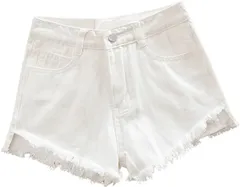FARFADET ショートパンツ ホットパンツ レディース デニム ジーンズ ズボン ボトムス 脚長 美尻 フリンジ 切りっぱなし ダメージ ゆったり( ホワイト,  L)