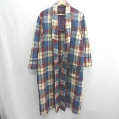 ◇ ⊇ ROBE ローブ チェック柄 ウール100% 長袖 ガウン サイズL ブルー レッド　ブラウン レディース E  【1412090050688】