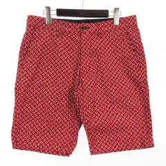 バーバリーブラックレーベル BURBERRY BLACK LABEL ショート パンツ ハーフ コットン 総柄 赤 レッド L ■GY03