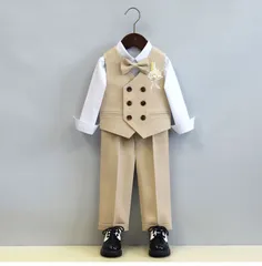男の子スーツ フォーマルスーツ 4点セット ベスト+パンツ+シャツ+ボウタイ+コサージュ 子供服 キッズ 入園式 入学式 卒業式 演出 冠婚葬祭