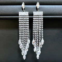 [140mm〜] 映画提供モデル 新世界の秘宝 Empress 超絶ゴージャス ロング＆ワイド シャンデリアピアス（クリア×シルバーカラー）エスニック ダンス 宮殿 舞台 衣装 パーティ 映画 NW-020-SV