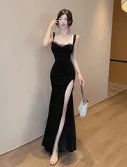 【新品・未使用】キャバドレス ベロア タイト スリット パーティー/ラウンジ/クラブ エレガント 高級感 美シルエット 華やか 大人可愛い 写真映え お呼ばれ 二次会 同窓会 デートにも 旬トレンド