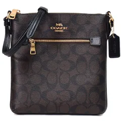 コーチ バッグ COACH コーティングキャンバス レザー シグネチャー ミニ ローワン ファイル バッグ クロスボディ 斜めがけ ショルダーバッグ ブラウン×ブラック CF340